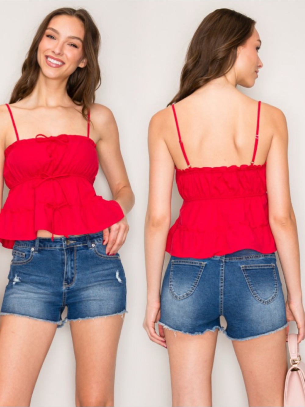 Red Ruffle Peplum Spaghetti Strap Camisole